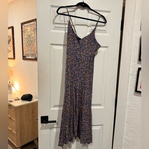 Floral Button-Front Navy Maxi Dress with Pink & Orange Blossoms